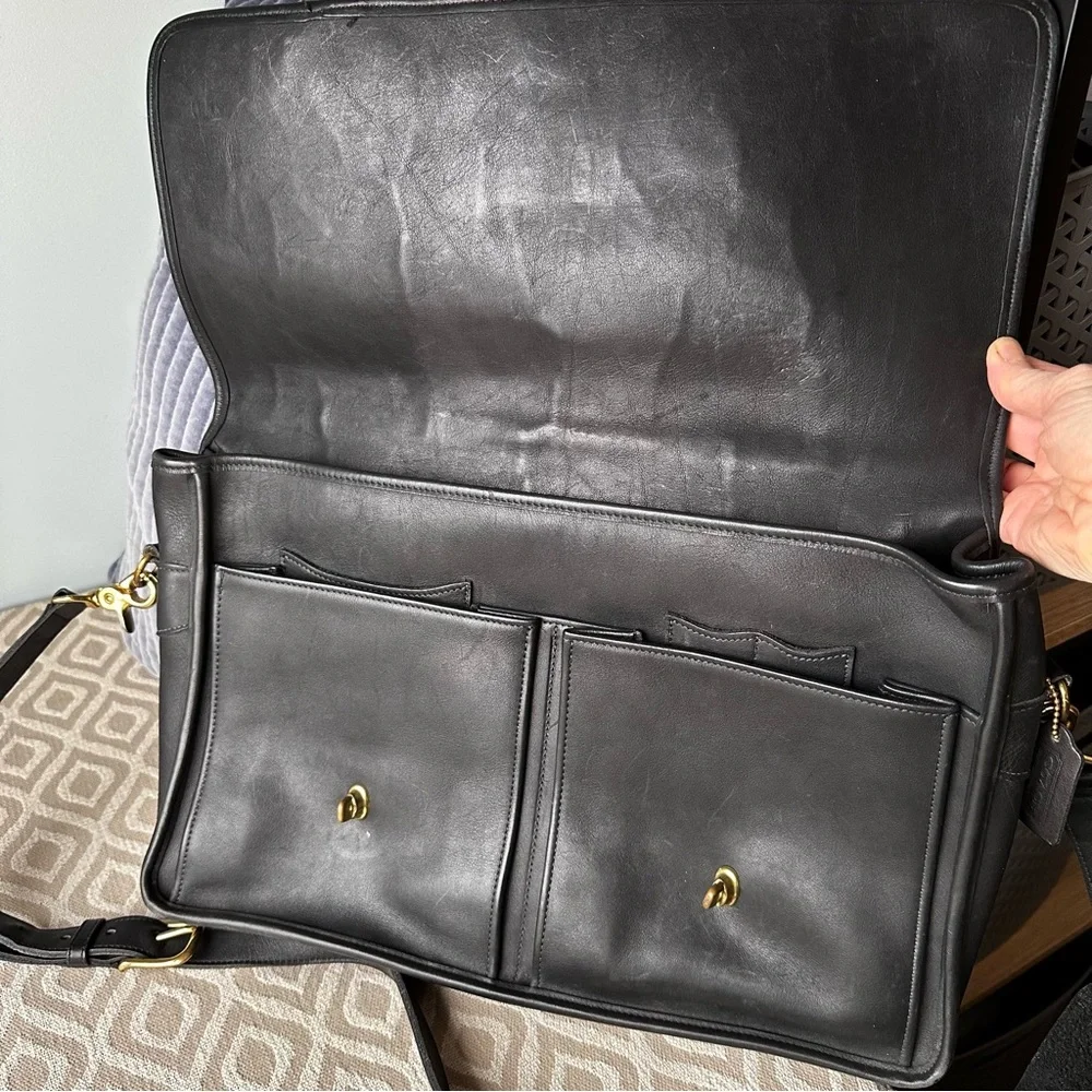 Coach Black Leather Briefcase with Gold Accents